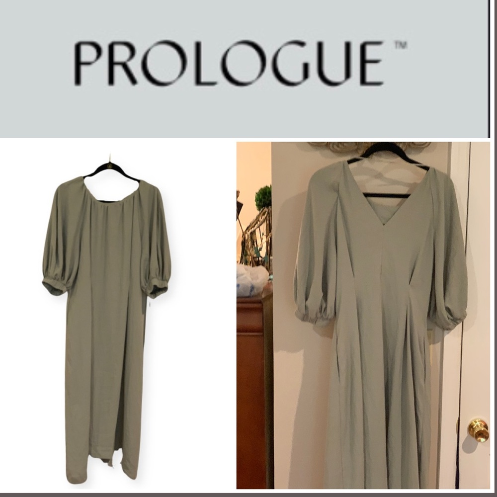 Prologue sage nwt midi dress w puff sleeves